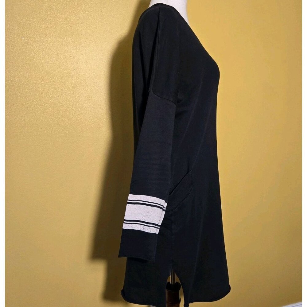 ERRANT Women XS Oversized Black Tunic Top‎ Dress Pockets Cotton Lagenlook Resort